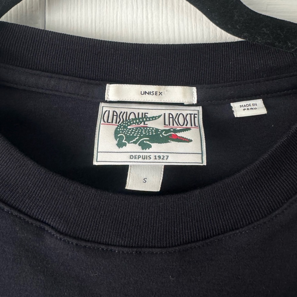 Lacoste Navy Blue & White Velour Graphic Tee Shirt Size Small Lacoste Velvet - Picture 2 of 3